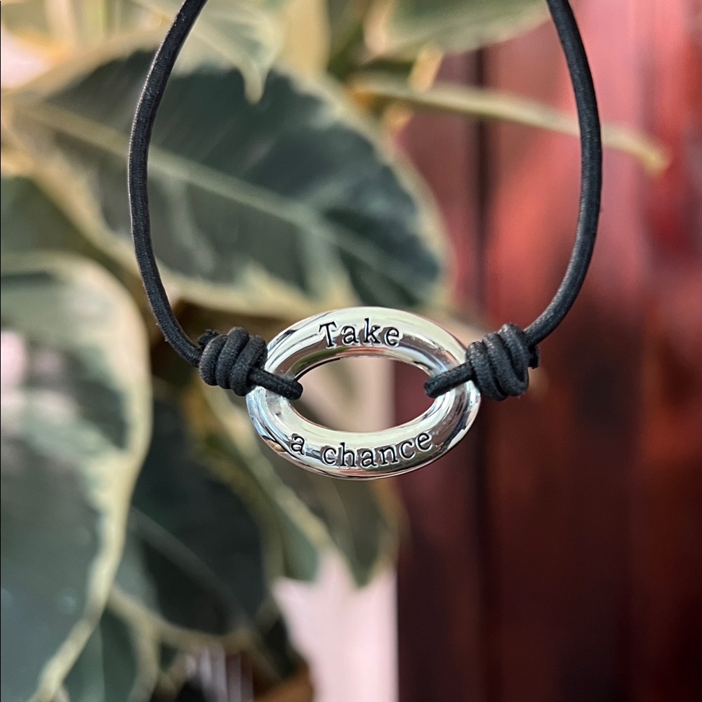 Inspirational 'Take a Chance', ‘Make a Wish’ Silver Oval Cord Bracelet